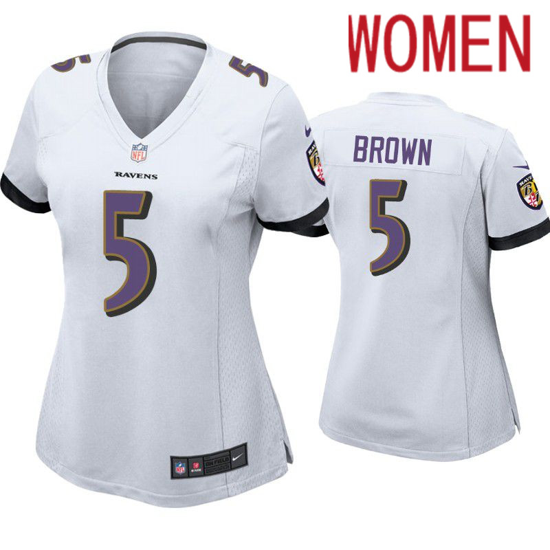 Women Baltimore Ravens #5 Marquise Brown Nike White Game Player NFL Jersey